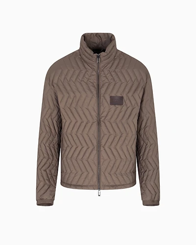 Emporio Armani - Full-zip down jacket chevron quilted ripstop nylon, Man, Beige, Size: