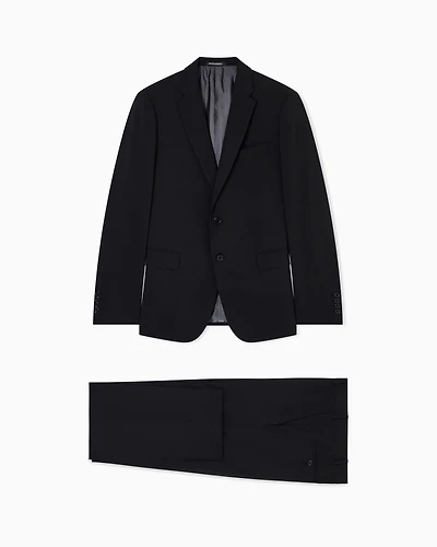 Emporio Armani - Single-breasted light wool suit with micro design, Man, Black, Size: