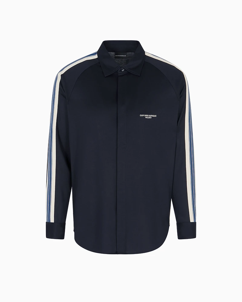Emporio Armani - ASV slim-fit shirt Lyocell-blend jersey with bands, Man, Navy Blue, Size: