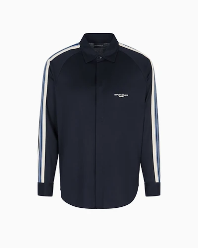 Emporio Armani - ASV slim-fit shirt Lyocell-blend jersey with bands, Man, Navy Blue, Size: