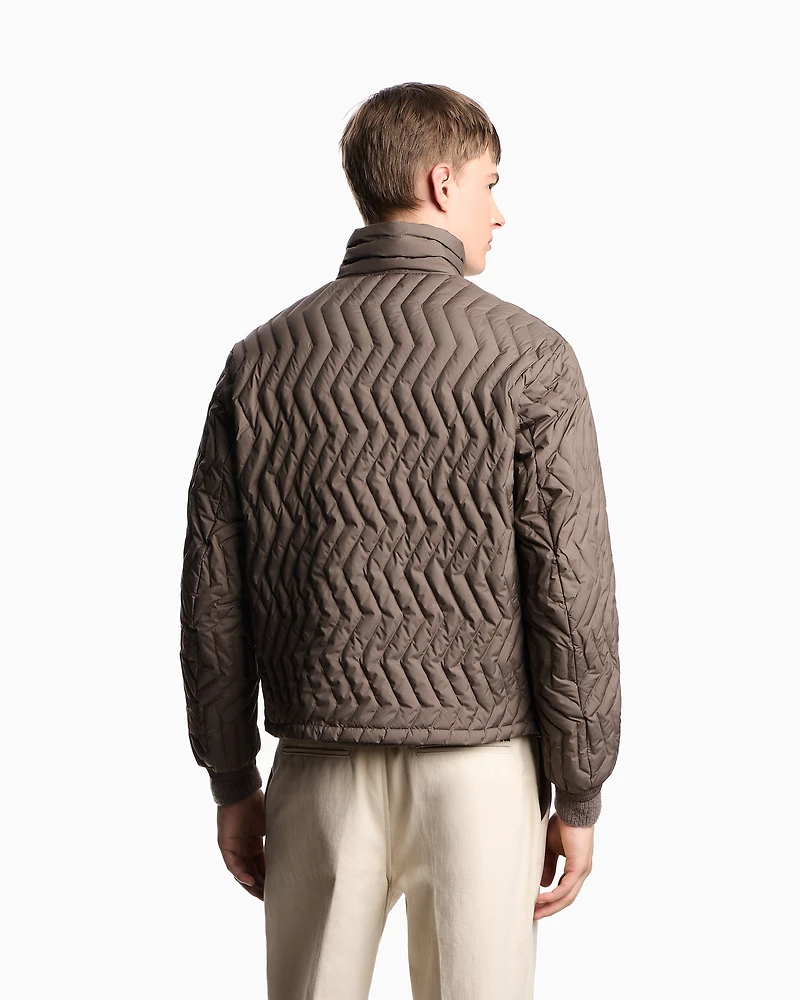Emporio Armani - Full-zip down jacket chevron quilted ripstop nylon, Man, Beige, Size: