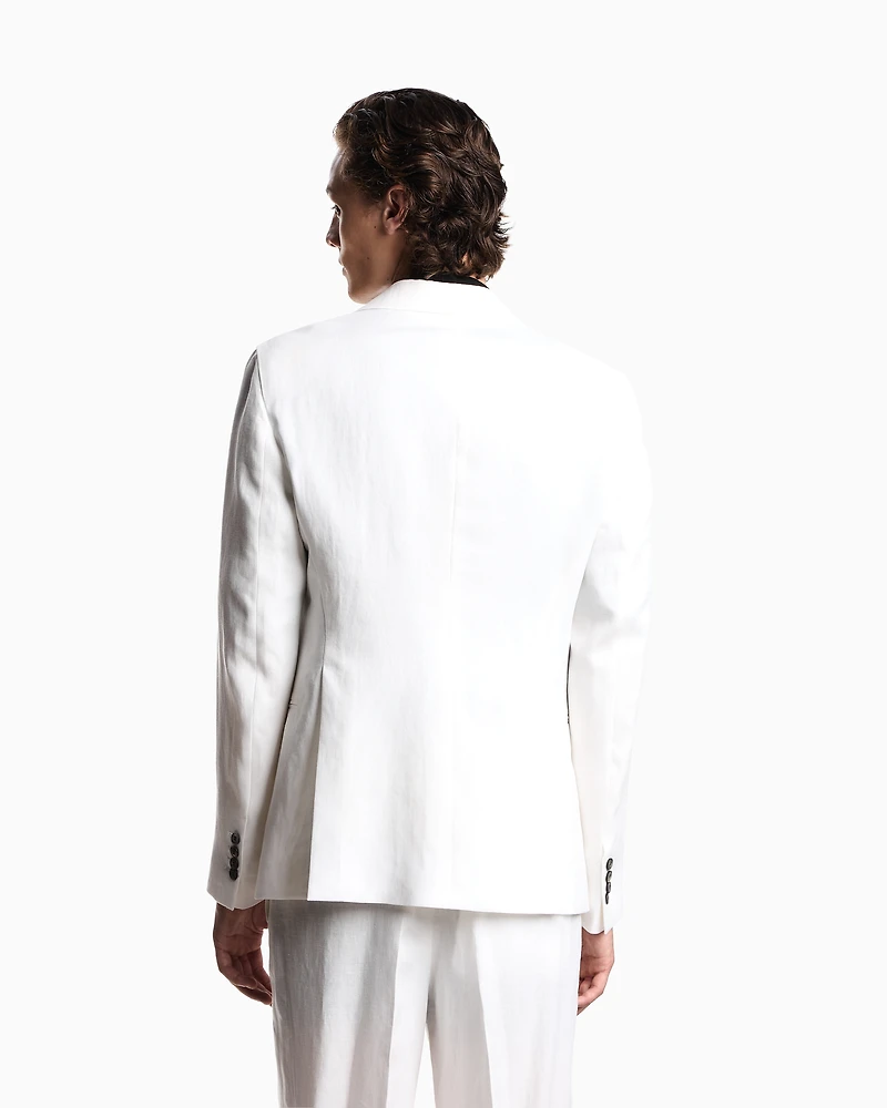 Emporio Armani - Pure linen single-breasted blazer, Man, White, Size: