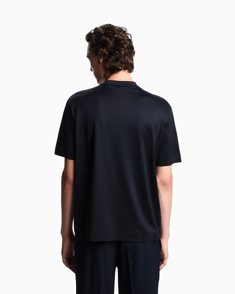 Emporio Armani - Lyocell-blend jersey T-shirt with nylon pocket and logo patch, Man, Navy_blue, Size: