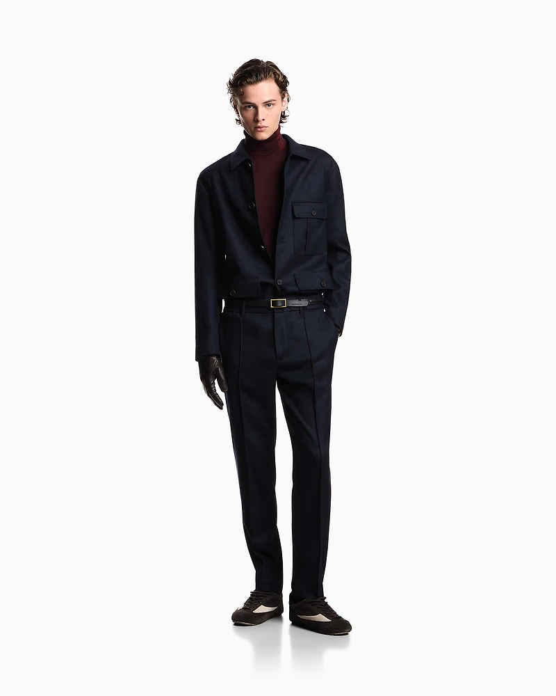 Emporio Armani - Stretch-twill virgin-wool trousers with ribbing, Man, Navy Blue, Size: