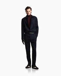 Emporio Armani - Stretch-twill virgin-wool trousers with ribbing, Man, Navy Blue, Size: