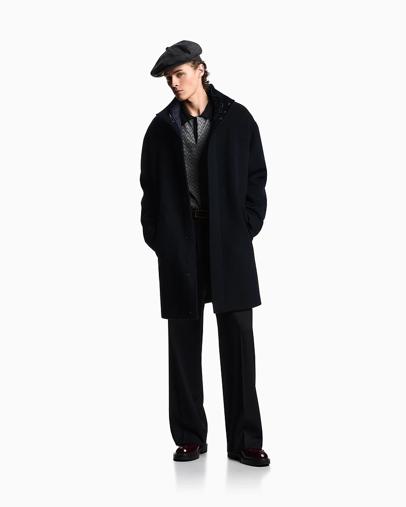Emporio Armani - Virgin-wool cloth two-in-one style coat , Man, Navy_blue, Size: