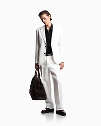 Emporio Armani - Pure linen single-breasted blazer, Man, White, Size:
