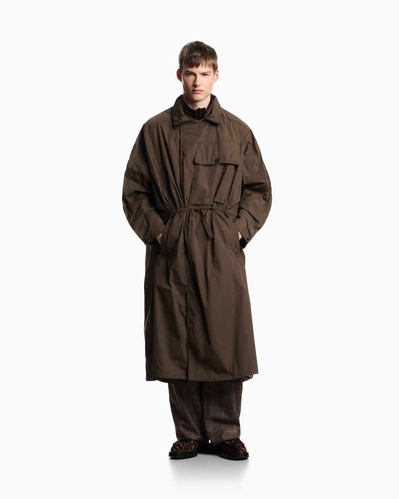 Emporio Armani - Nylon trench coat with oversized pocket, Man, Brown, Size: