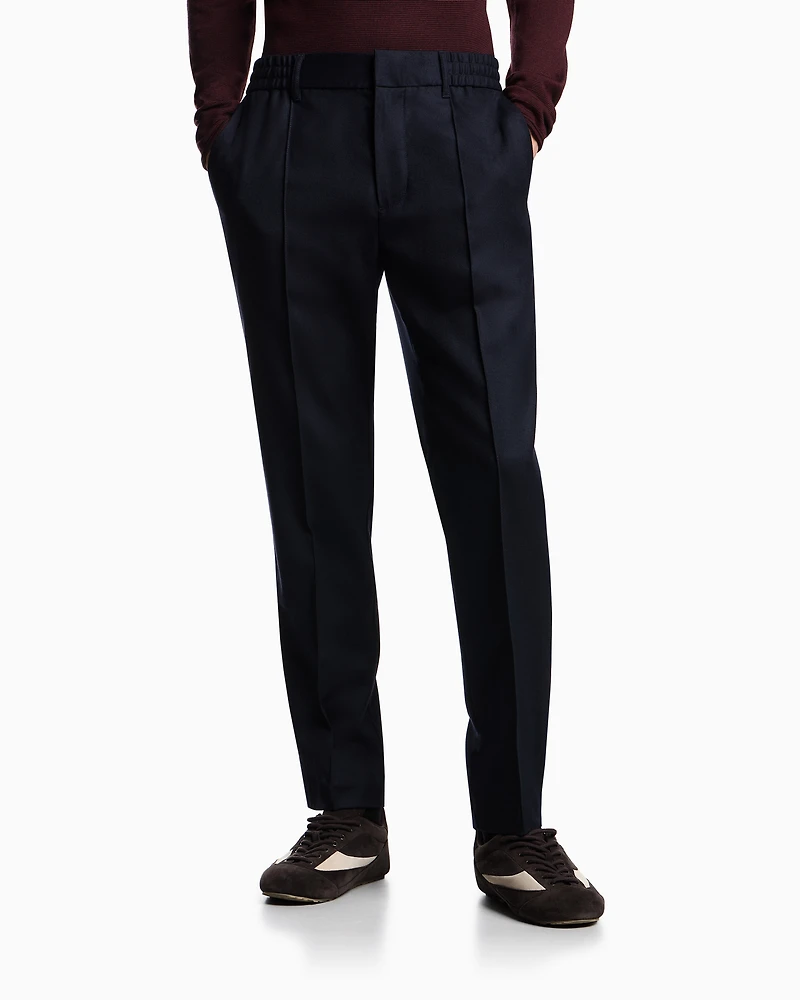Emporio Armani - Stretch-twill virgin-wool trousers with ribbing, Man, Navy Blue, Size: