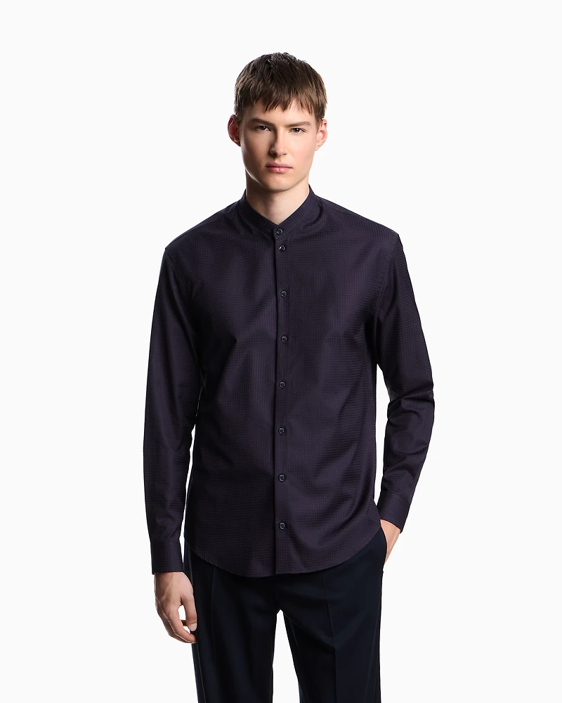 Emporio Armani - Armure-effect jacquard guru collar shirt, Man, Patterned, Size: