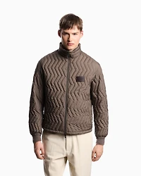 Emporio Armani - Full-zip down jacket chevron quilted ripstop nylon, Man, Beige, Size: