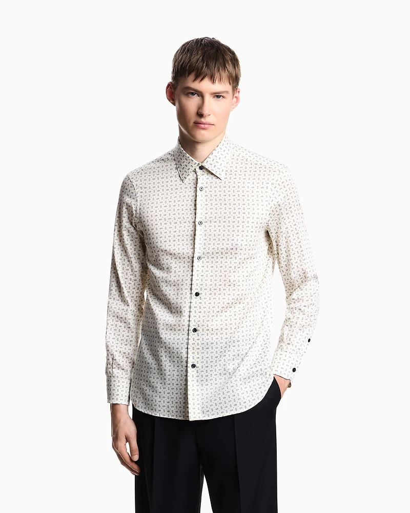 Emporio Armani - Printed-pattern stretch cotton shirt, Man, White, Size: