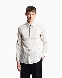 Emporio Armani - Printed-pattern stretch cotton shirt, Man, White, Size: