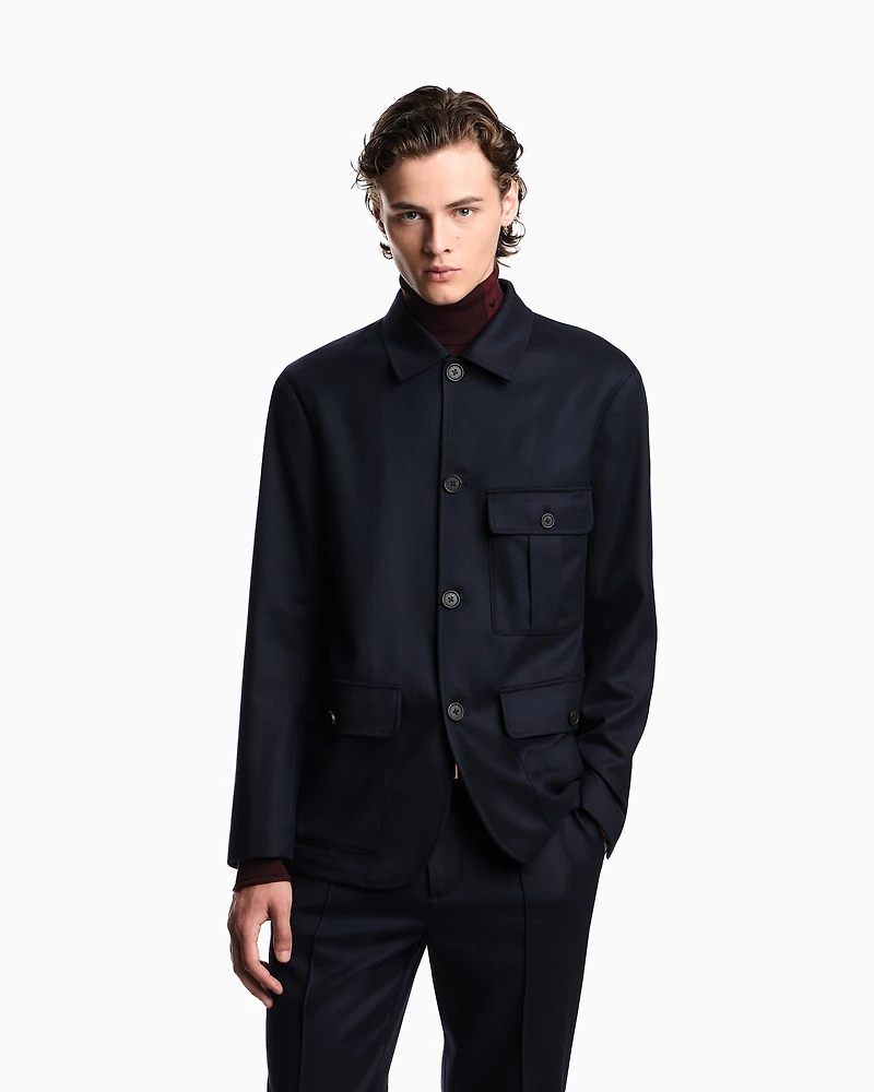 Emporio Armani - Virgin-wool stretch-twill shirt jacket, Man, Navy Blue, Size: