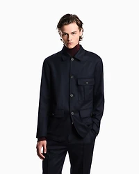 Emporio Armani - Virgin-wool stretch-twill shirt jacket, Man, Navy Blue, Size:
