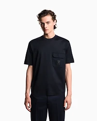 Emporio Armani - Lyocell-blend jersey T-shirt with nylon pocket and logo patch, Man, Navy_blue, Size:
