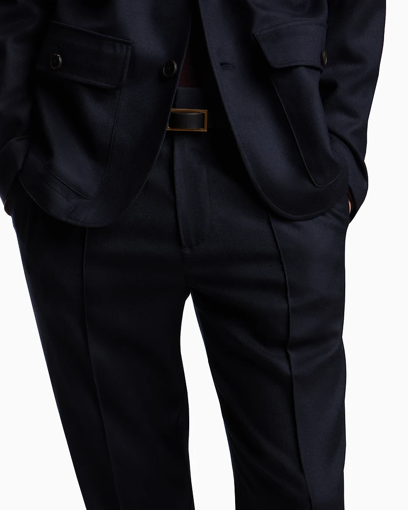 Emporio Armani - Stretch-twill virgin-wool trousers with ribbing, Man, Navy Blue, Size: