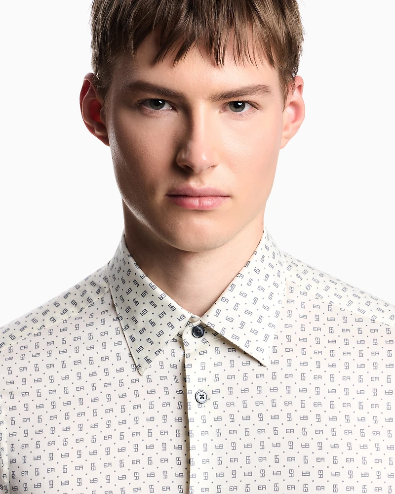 Emporio Armani - Printed-pattern stretch cotton shirt, Man, White, Size: