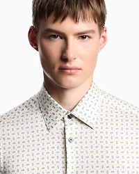 Emporio Armani - Printed-pattern stretch cotton shirt, Man, White, Size: