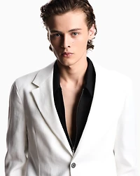 Emporio Armani - Pure linen single-breasted blazer, Man, White, Size: