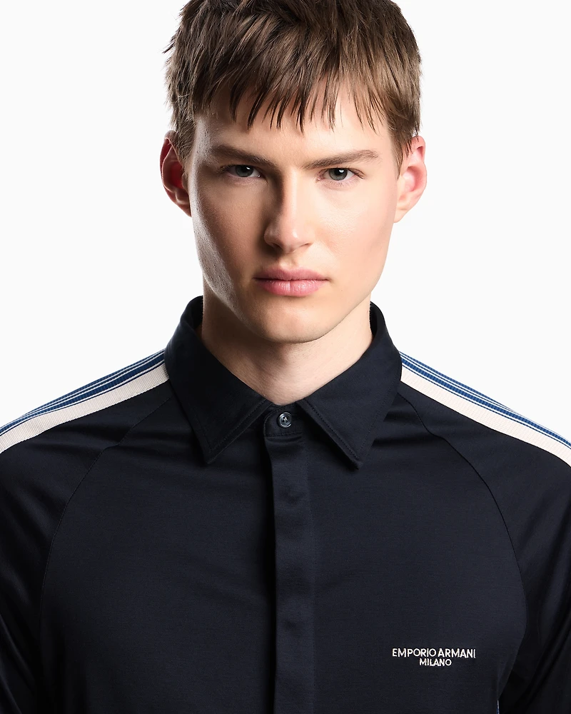 Emporio Armani - ASV slim-fit shirt Lyocell-blend jersey with bands, Man, Navy Blue, Size: