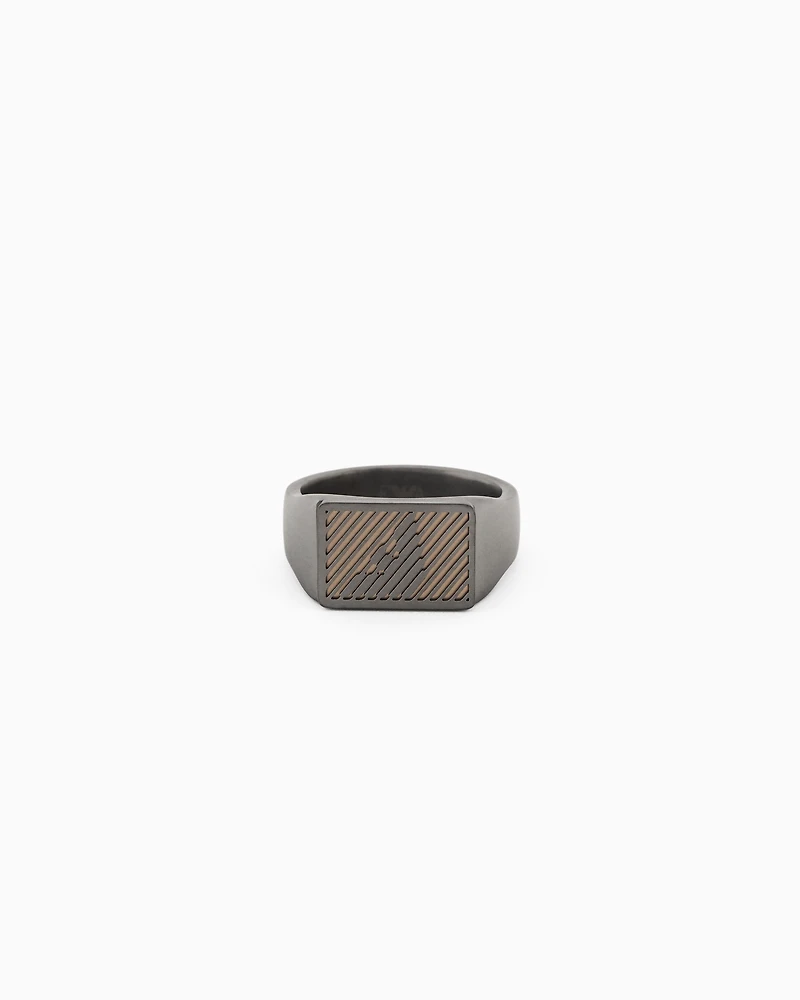 Emporio Armani -  Two-Tone Stainless Steel Signet Ring, Man, Multicoloured, Size:
