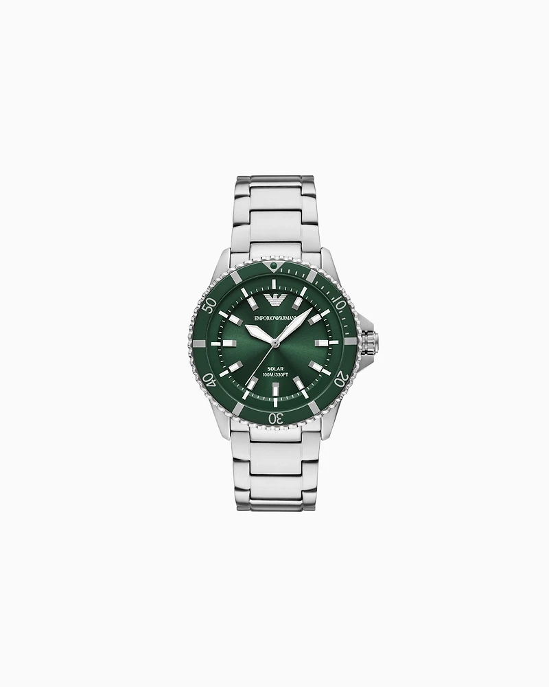 Emporio Armani - World Explorer Solar-Powered Three-Hand Stainless Steel Watch, Man, Multicoloured, Size: TU