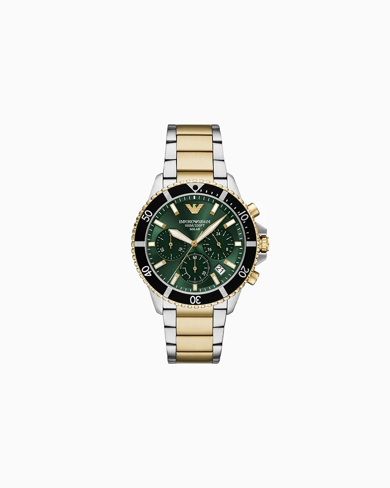 Emporio Armani - World Explorer Solar-Powered Chronograph Two-Tone Stainless Steel Watch, Man, Multicoloured, Size: TU
