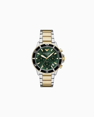 Emporio Armani - World Explorer Solar-Powered Chronograph Two-Tone Stainless Steel Watch, Man, Multicoloured, Size: TU