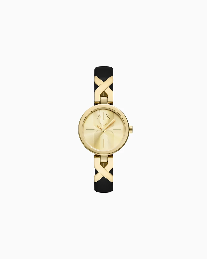 Armani Exchange -  Two-Hand Black Leather Watch, Woman, Multicoloured, Size: TU