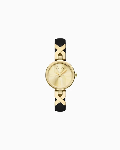 Armani Exchange -  Two-Hand Black Leather Watch, Woman, Multicoloured, Size: TU