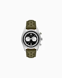 Emporio Armani - Chronograph Green Leather Watch, Man, Multicoloured, Size: TU