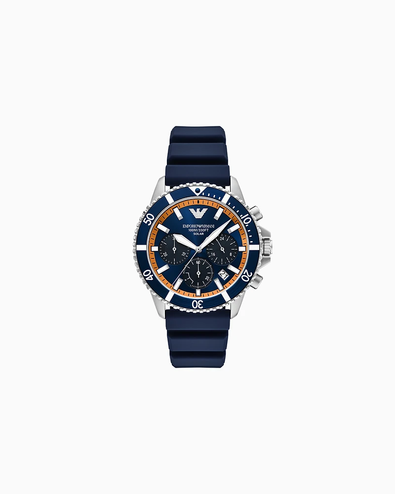 Emporio Armani - World Explorer Solar-Powered Chronograph Blue Silicone Watch, Man, Multicoloured, Size: TU