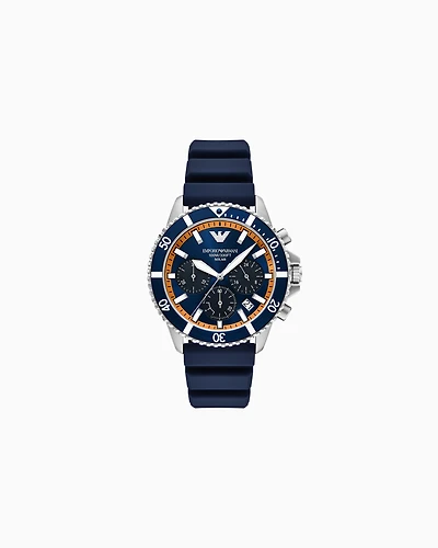 Emporio Armani - World Explorer Solar-Powered Chronograph Blue Silicone Watch, Man, Multicoloured, Size: TU