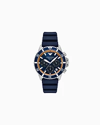 Emporio Armani - World Explorer Solar-Powered Chronograph Blue Silicone Watch, Man, Multicoloured, Size: TU