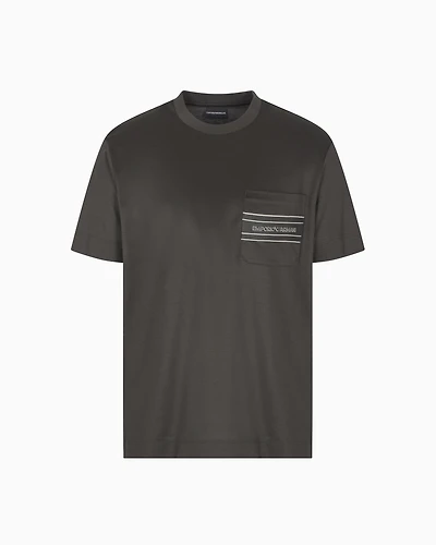 Emporio Armani - Lyocell blend jersey T-shirt with pocket and 3D-effect logo, Man, Green, Size:
