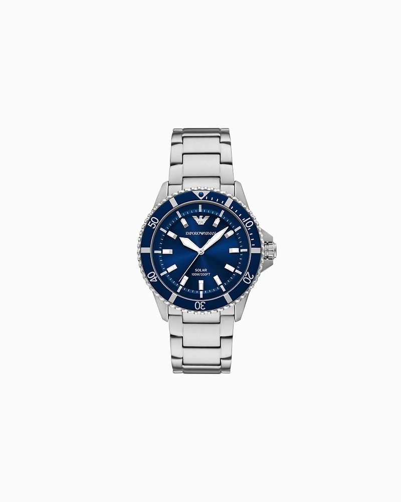 Emporio Armani - World Explorer Solar-Powered Three-Hand Stainless Steel Watch, Man, Multicoloured, Size: TU
