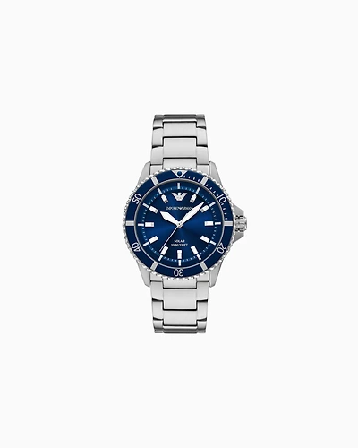 Emporio Armani - World Explorer Solar-Powered Three-Hand Stainless Steel Watch, Man, Multicoloured, Size: TU