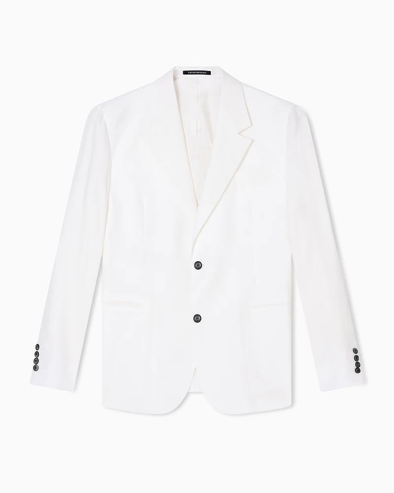 Emporio Armani - Pure linen single-breasted blazer, Man, White, Size: