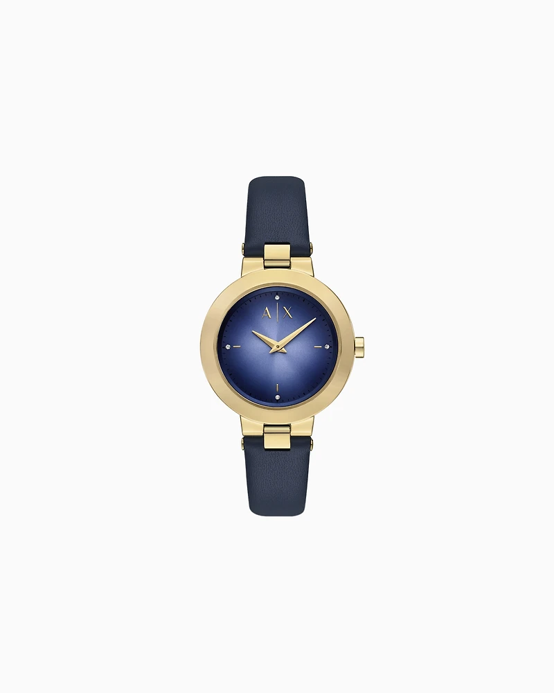 Armani Exchange -  Two-Hand Blue Leather Watch, Woman, Multicoloured, Size: TU