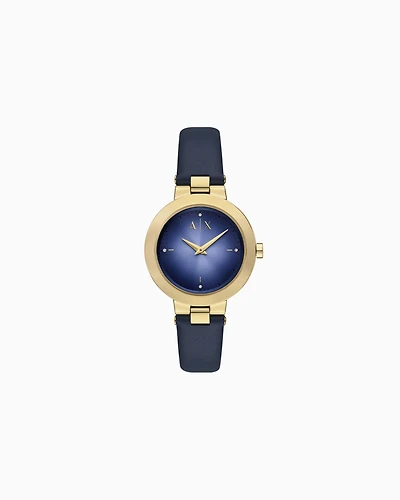 Armani Exchange -  Two-Hand Blue Leather Watch, Woman, Multicoloured, Size: TU