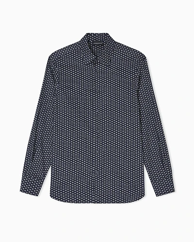 Emporio Armani - Printed-pattern stretch cotton shirt, Man, Blue, Size: