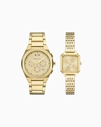Armani Exchange -  Sync Chronograph Gold-Tone Stainless Steel Watch Pair Gift Set, Man, Multicoloured, Size: TU