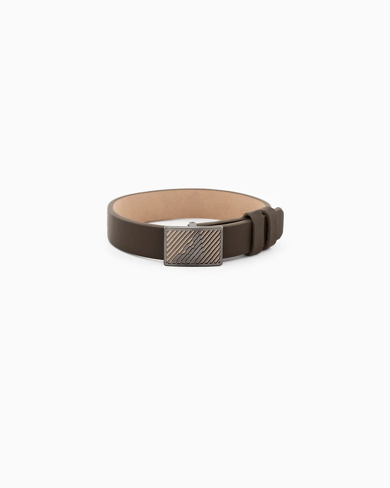 Emporio Armani -  Brown Leather ID Bracelet, Man, Multicoloured, Size: TU