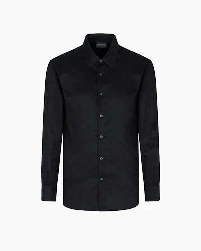Emporio Armani - Jacquard Lyocell shirt with all-over eagles, Man, Black, Size: