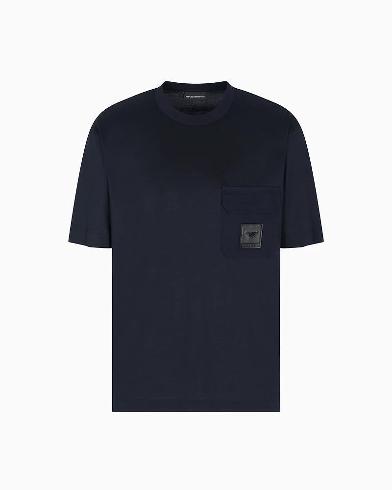 Emporio Armani - Lyocell-blend jersey T-shirt with nylon pocket and logo patch, Man, Navy_blue, Size: