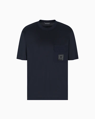 Emporio Armani - Lyocell-blend jersey T-shirt with nylon pocket and logo patch, Man, Navy Blue, Size: