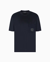 Emporio Armani - Lyocell-blend jersey T-shirt with nylon pocket and logo patch, Man, Navy_blue, Size: