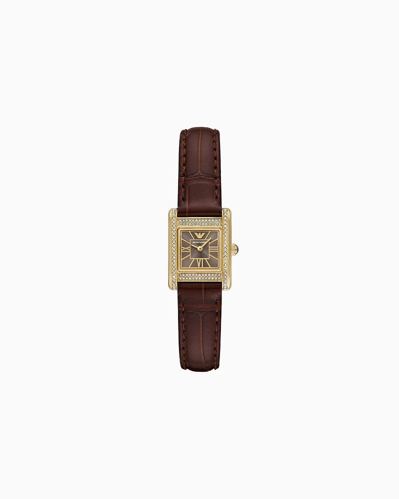 Emporio Armani - Two-Hand Brown Leather Watch, Woman, Multicoloured, Size: TU