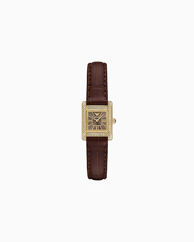 Emporio Armani - Two-Hand Brown Leather Watch, Woman, Multicoloured, Size: TU